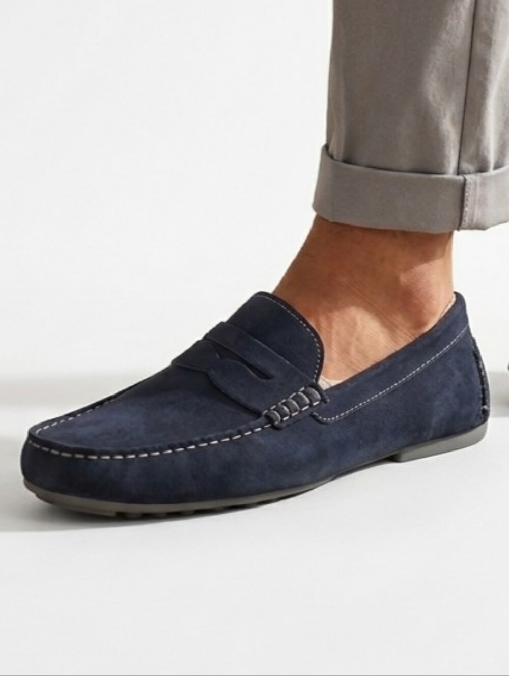 Johnston & Murphy Men's Navy Blue Suede Drivers Penny Loafers Size 12